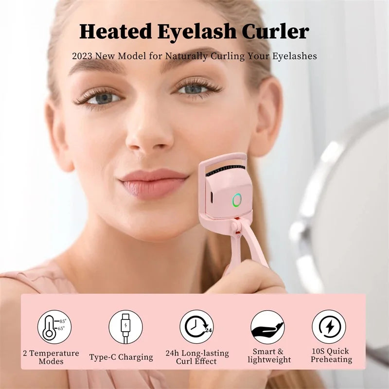 Rechargeable Heated Eyelash Curler with Lcd Display Silicone Pads Eyelash Protection Natural Curling Without Damaging Eyelashes