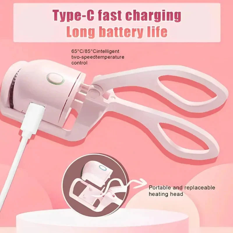 Rechargeable Heated Eyelash Curler with Lcd Display Silicone Pads Eyelash Protection Natural Curling Without Damaging Eyelashes