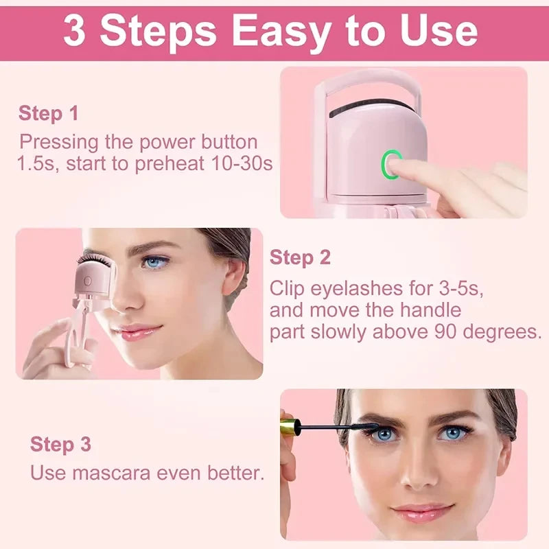 Rechargeable Heated Eyelash Curler with Lcd Display Silicone Pads Eyelash Protection Natural Curling Without Damaging Eyelashes