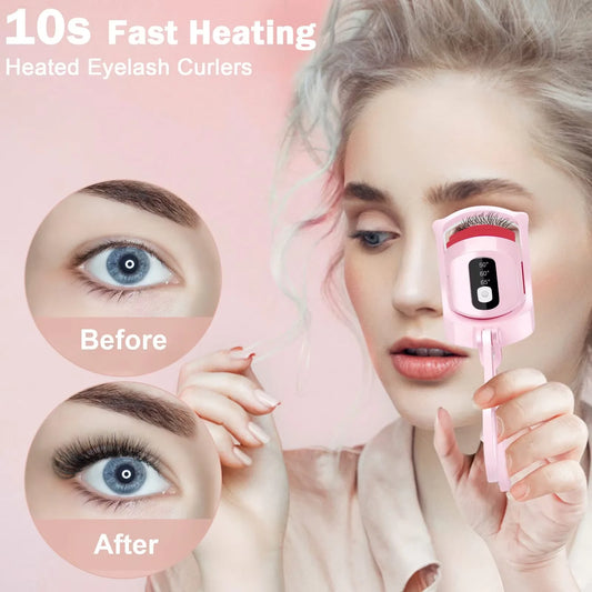 Rechargeable Heated Eyelash Curler with Lcd Display Silicone Pads Eyelash Protection Natural Curling Without Damaging Eyelashes
